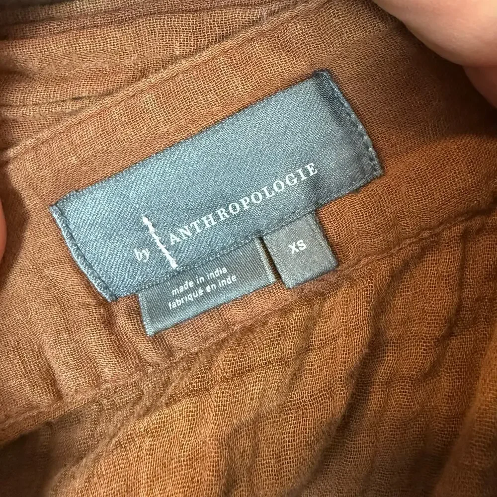 By Anthropologie XS Wrap Mini Skirt Brown Muslin Cotton Tiered Ruffle - Picture 5 of 8